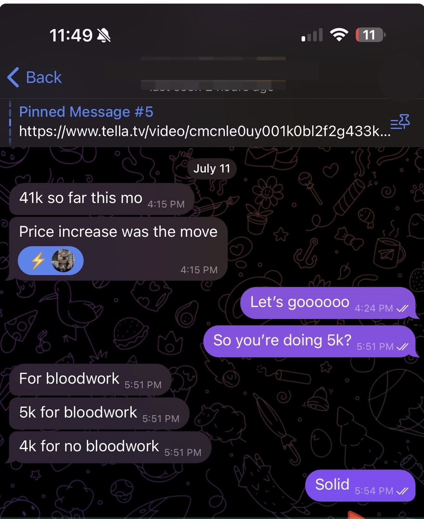 Client chat — $41K so far this month after a price increase